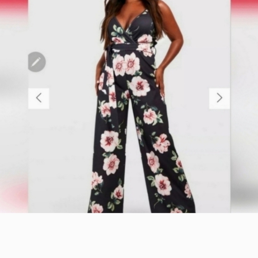 Boohoo floral wide leg jumpsuit size 22